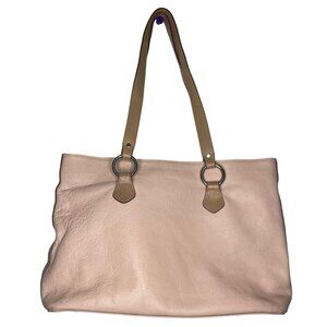 I. Santi Pink Tote Bag Genuine Leather Large Tan Handles Made in Italy